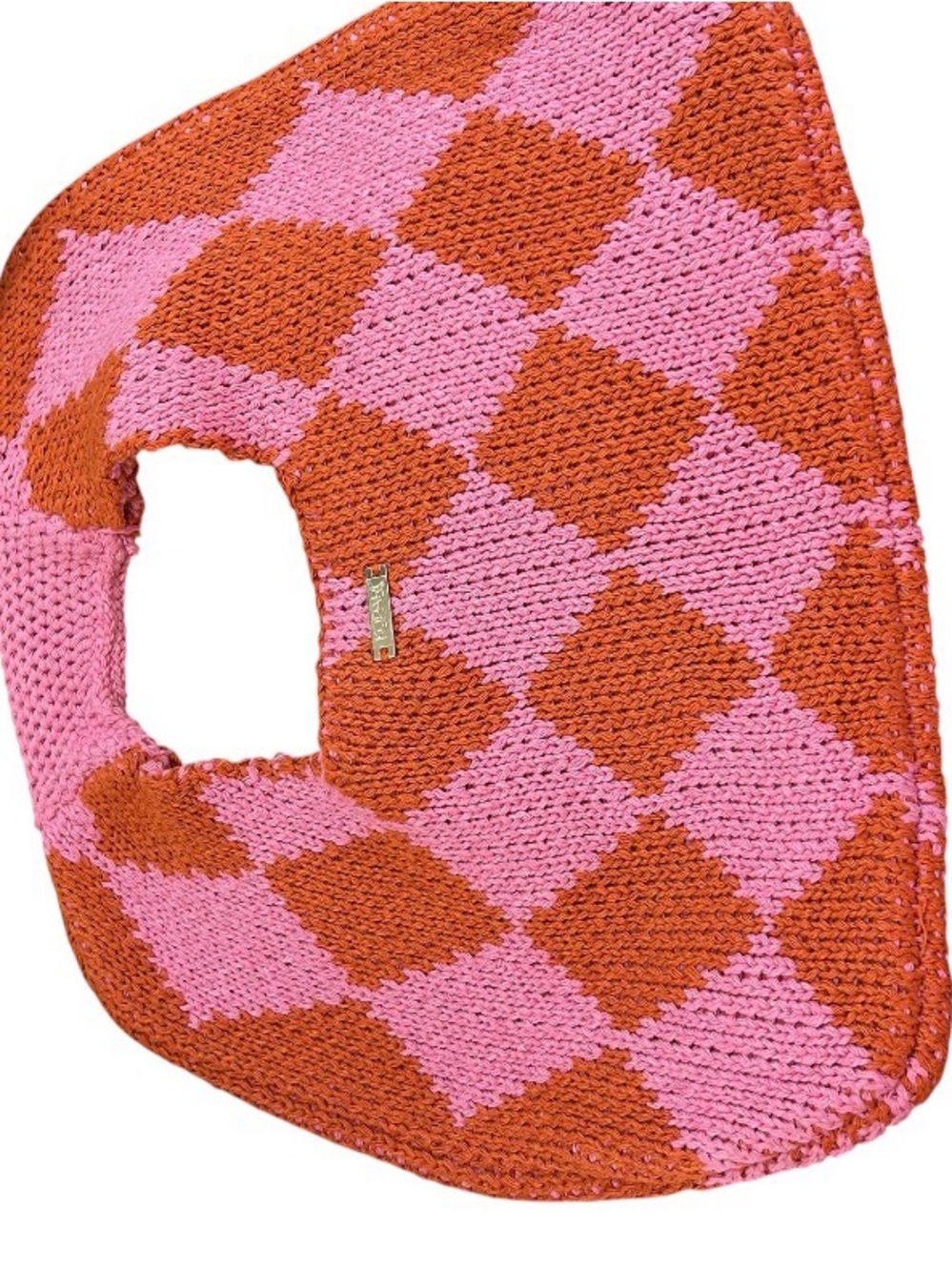 Kopari Pink and Orange Checkerboard Knit Tote